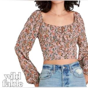 XL Wild Fable Floral Bustier Cropped Top with Smocked Back
